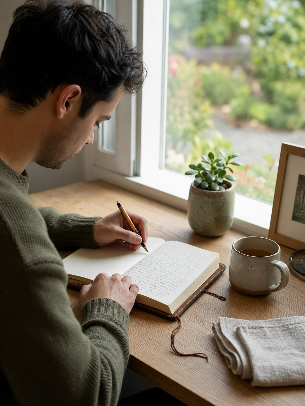 A peaceful everyday self-care routine with mindful journaling and quiet morning reflection